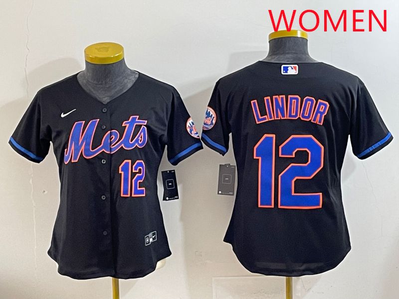 Women 2025 New York Mets #12 Lindor Black Game Nike MLB Jersey style 1->youth mlb jersey->Youth Jersey